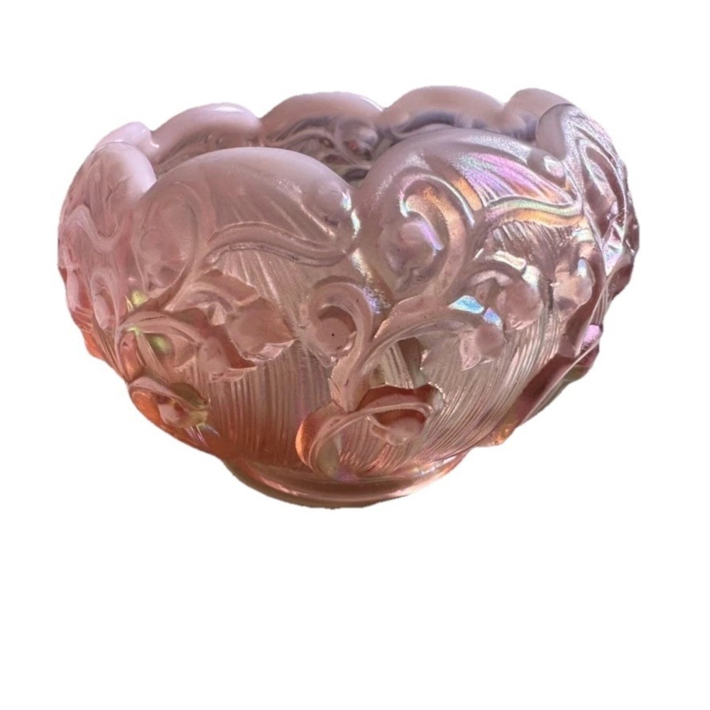 FENTON Pink Opalescent "Lily of the Valley" Cameo Rose Bowl- Vintage - Beautiful